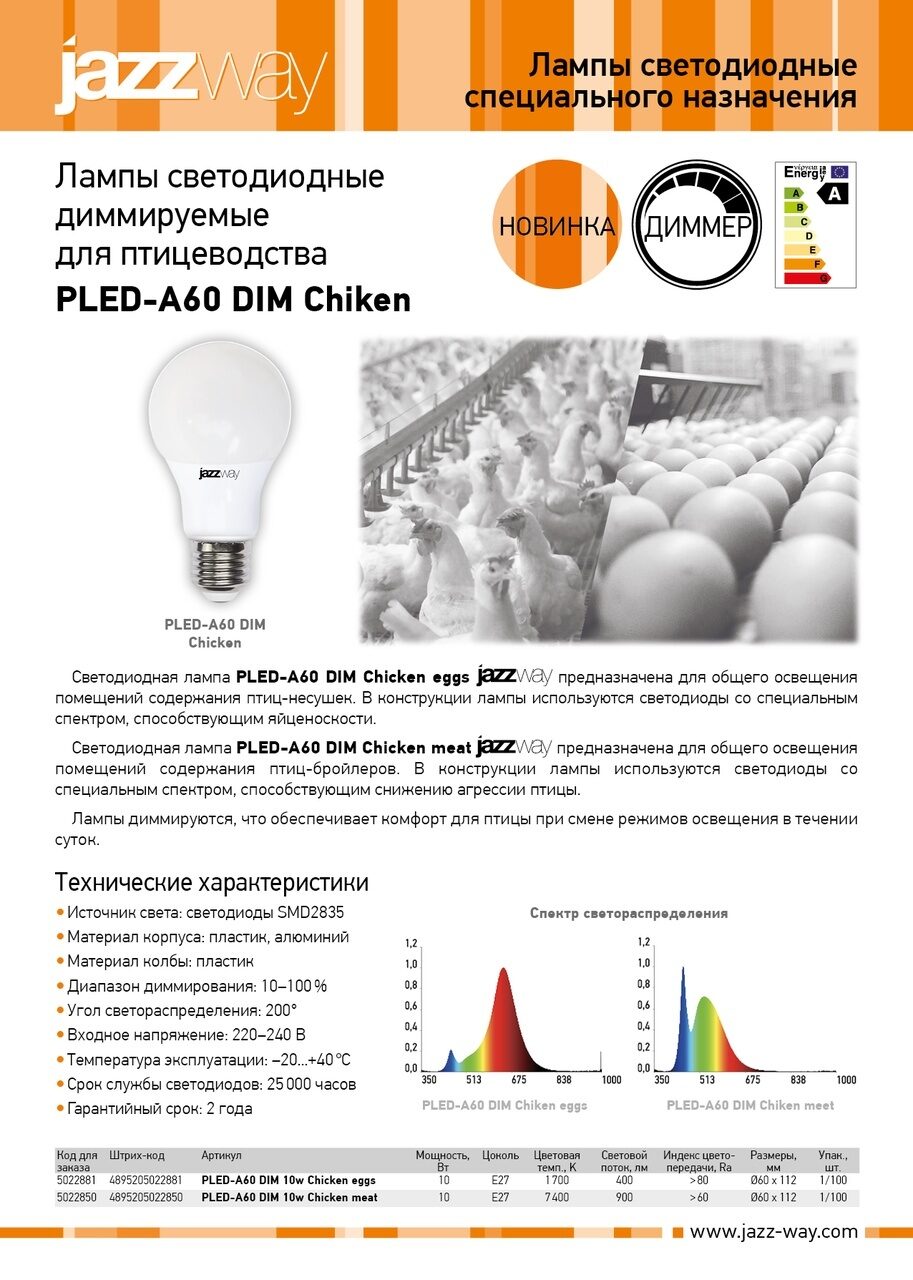 Лампа диммируемая для повышения яйценоскости